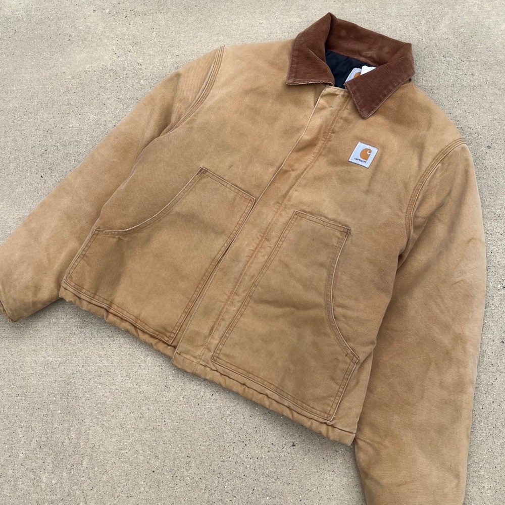 Carhartt Detroit Jacket Mens Brown Duck Canvas J01 Corduroy Collar Large